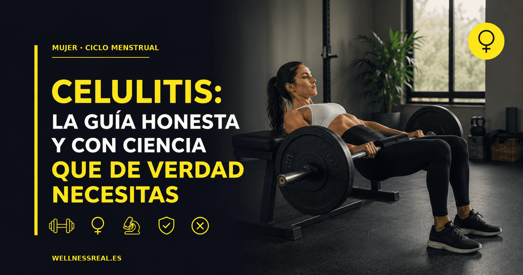 Mujer haciendo hip thrust con barra en gimnasio, luz natural